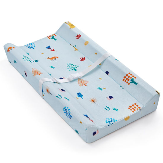 Picture of Blissful Diary Baby Changing Pad with Waterproof Lining Foam, Includes a Soft & Washable Cover, Contoured Changing Table Pads for Dresser Top with Non-Slip Bottom, 32”×16” (Blue, Rectangular)