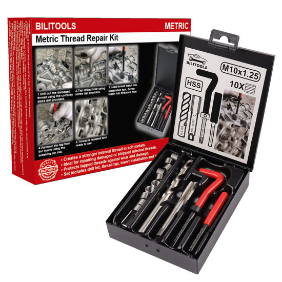 Picture of BILITOOLS M10x1.25 Thread Repair Kit, HSS Drill Helicoil Repair Kit Metric