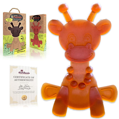 Picture of Amber Oil Baby Teething Toy - Natural Amber, Teething Relief Rubber Giraffe Teething Toy, Special Baltic Teether Toy for Sore Gums - Alternative to Amber Teething Necklace (LittleBamber)
