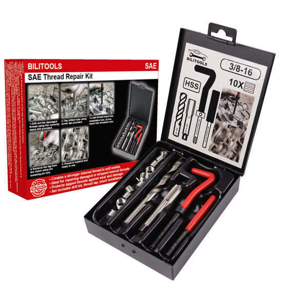 Picture of BILITOOLS 3/8-16 inch Thread Repair Kit, HSS Drill Helicoil Repair Kit SAE