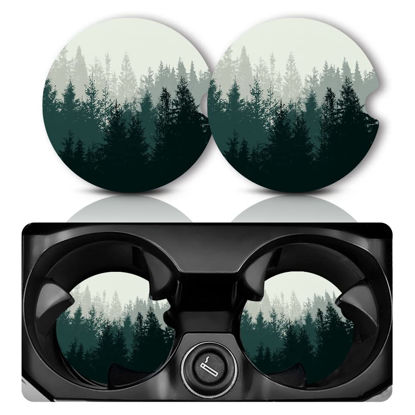 Picture of Car Coasters for Cup Holders，Car Cup Holder Coasters, 2 Pack Cup Holder Coasters for Car, Anti Slip Rubber Car Cup Mat with A Finger Notch, Cute Car Interior Accessories for Women Men 2.75" Forest