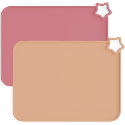 Picture of Moonkie Silicone Placemats for Baby & Kid, Stain Resistant Non-Slip Toddler Food Mats Eating Table Mat with 2 Packs(Warm Pink/Muted)