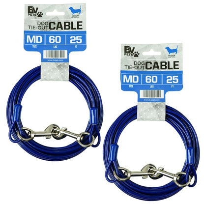 Picture of BV Dog Tie Out Cable 25 Feet- Dog Leads for Yard Light Weight- Up to 60 Pounds | Tie Out Cable for Dogs, Reflective Dog Lead, Dog Cable 25ft | Rust Free Dog Chain for Yard Outdoor (Blue Pair)