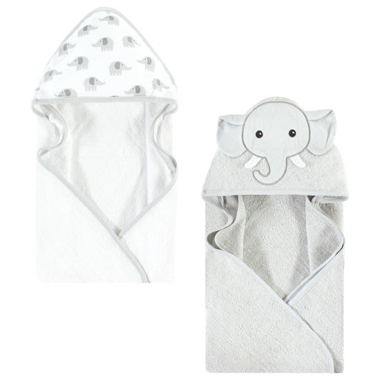 Picture of Hudson Baby Unisex Baby Cotton Animal Face Hooded Towel, Gray Elephant, One Size