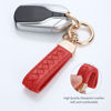 Picture of Genuine Leather Keychains, Handmade Knit Sheepskin Car Key chains for Women, Universal Key Fob Holder with 360 Degree Rotatable, Anti-Lost D-Ring, 2 Keyrings and 1 Screwdriver - Red