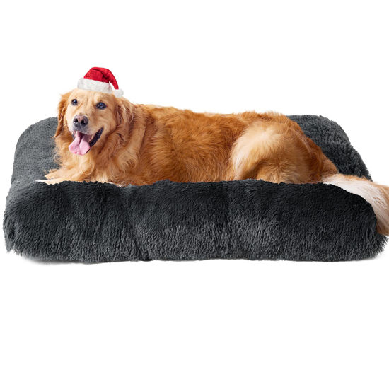 Picture of EHEYCIGA Fluffy Dog Crate Bed for Extra Large Dogs, Plush Faux Fur Dog Crate Pad, Calming Anti Anxiety XL Dog Bed for Crate, Washable Soft Warm Dog Crate Mat with Non-Slip Bottom, Dark Grey