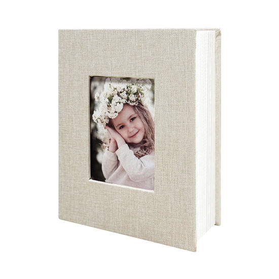 Picture of HenPisen Photo Album 4x6 100 Pockets, Linen Cover Top Loader Vertical, Slip-in Picture Beige Pockets Albums for Wedding, Family, Anniversary, Baby, Vacation