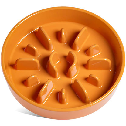 Picture of LE TAUCI Dog Bowls Slow Feeder Ceramic, 3 Cups Dog Feeder Dog Food Bowl, Slow Bowl, Puppy Bowl, 9.5 Inch Puzzle Feeders, Sun Orange
