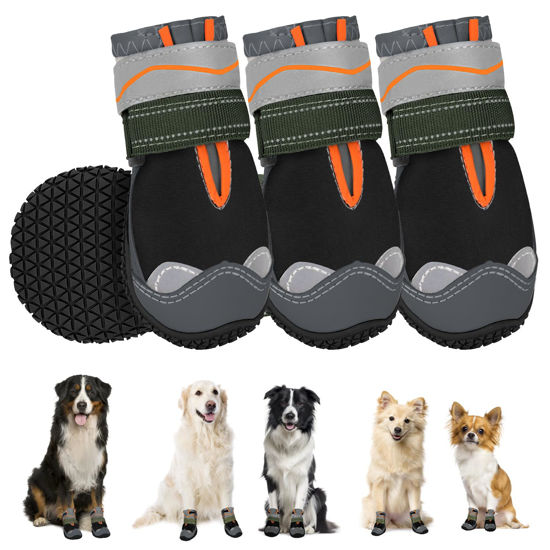 Picture of SlowTon Dog Shoes for Large Small Medium Dogs - Waterproof Dog Boots for Summer Hot Pavement, Paw Protector for Outdoor Walking Winter Snow, Anti-Slip Rubber Dog Booties for Hardwood Floor (Black, 0)
