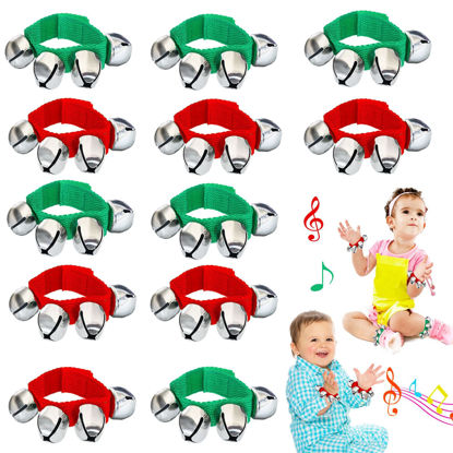 Picture of 12 Pcs Christmas Wrist Jingle Bells,Bracelets Hand Bell Band Instrument Percussion Musical Ankle Bell for Kids,Party Favors,Green Red