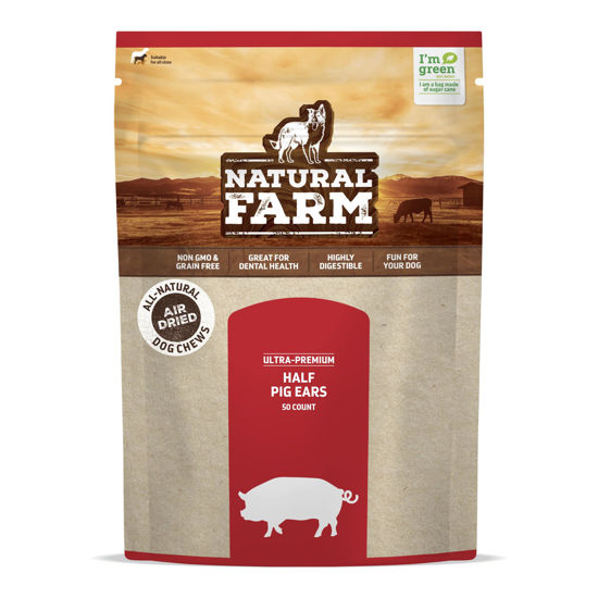 Picture of Natural Farm Half Pig Ears for Dogs (50-Pack), One Ingredient: Natural Pigs Ears, Air Dried, Long-Lasting & Highly Digestible Treats, Great for Puppy and Large/Medium Dogs