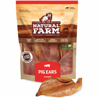 Picture of Natural Farm Pig Ears for Dogs (25 Pack), All-Natural Whole Dog Treats Thick Pigs Ears, Single Ingredient & Highly Digestible Jumbo Ears, Better Than Rawhide Dog Snacks for Puppy and Large/Medium Dogs