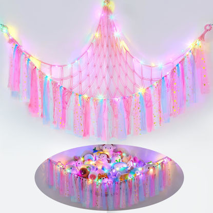 Picture of FIOBEE Stuffed Animals Net or Hammock with LED Light, Toy Hammock Hanging Stuffed Animals Storage Organizer Holder Room Décor for Nursery Kids Bedroom