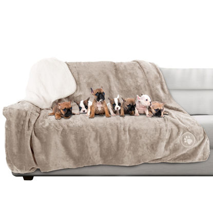 Picture of PETMAKER Waterproof Blanket for Pets - Reversible Throw Protects Couch, Car, and Bed from Spills, Stains, or Fur - Plush Blanket (Tan)