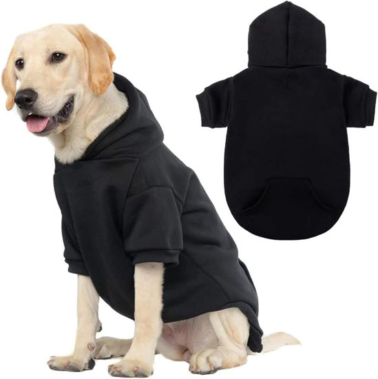 Picture of KOOLTAIL Basic Dog Hoodie - Soft and Warm Dog Hoodie Sweater with Leash Hole and Pocket, Dog Winter Coat, Cold Weather Clothes Sweatshirt for Small Medium Large Dogs Puppy Cat Boys Girls Black XL