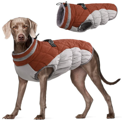 Picture of FUAMEY Dog Coat,Warm Dog Jacket Winter Coat Paded Dog Fleece Vest Reflective Dog Cold Weather Coats with Built in Harness Waterproof Windproof Dog Snow Jacket Clothes with Zipper Brown Large