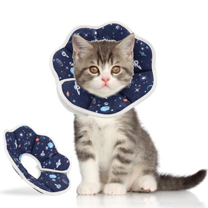 Picture of QIYADIN Soft Cat Cone, Adjustable Cat Recovery Collar After Surgery to Prevent Licking Wound, Protective Cat Neck Cone, Comfortable Pet Elizabethan Collar for Cats Kittens and Puppies (X-Small)