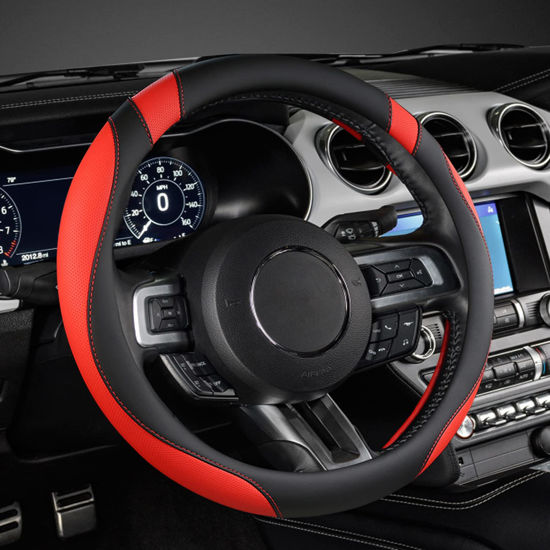 Picture of West Llama Car Steering Wheel Cover for Ford Escape,Explorer,Fusion,Focus,Bronco,Transit,Edge(Black+Red- Standard Size)