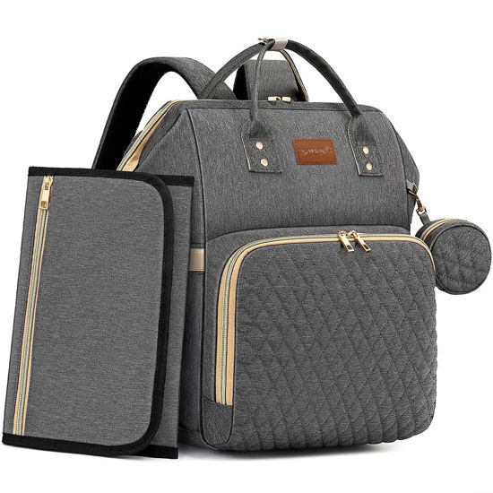 Picture of ROSEGIN Baby Diaper Bag Backpack with Changing Pad, Pacifier Case, for Boy Girl Toddler - Large, Stylish, Waterproof Travel Diaper Bag for Mom - Baby Shower Gifts - Grey