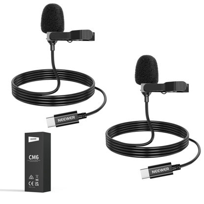 Picture of Neewer Mini USB C Lavalier Microphone 2 Pack Compatible with iPhone 16 15 Pro Max Android Phone Tablet PC, Clip On Omnidirectional Condenser Lapel Mic with 2m/6.6ft Cable