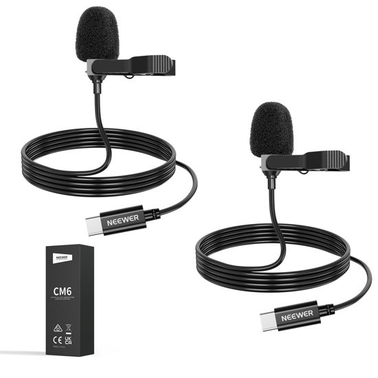Picture of Neewer Mini USB C Lavalier Microphone 2 Pack Compatible with iPhone 16 15 Pro Max Android Phone Tablet PC, Clip On Omnidirectional Condenser Lapel Mic with 2m/6.6ft Cable