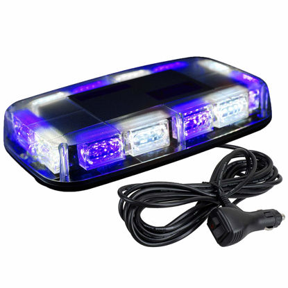 Picture of ASPL 48LED Roof Top Strobe Lights, High Visibility Emergency Safety Warning LED Mini Strobe Light bar with Magnetic Base for 12-24V Snow Plow, Trucks, Construction Vehicles (Blue/White)