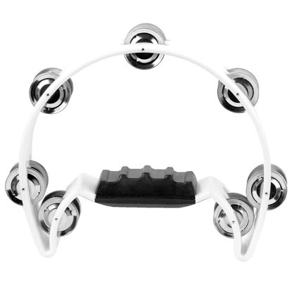 Picture of Soulmate Tambourine Metal Jingles Hand Held Percussion Half-Moon Single Row Tambourine for Kids Adult Musical Instrument Gift for KTV, Party, White for 3+ years old