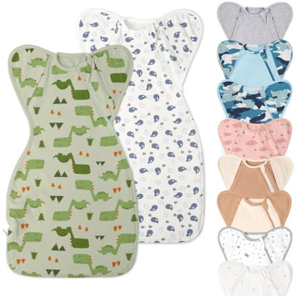 Picture of Knirose Swaddle Blanket Sleep Sack with Arms Up Design 2 Packs, Hands Up Sleeping Sack 3-Way Transitions to Arms-Free Wearable Sleeping Bag for Newborn Baby Boys Girls Snug Fit Calms Startle Reflex
