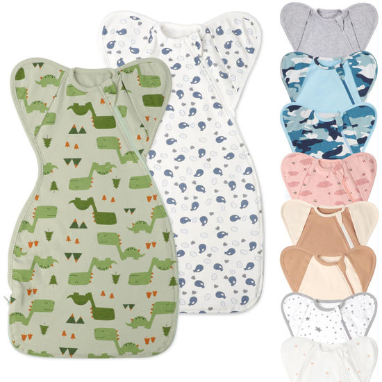 Picture of Knirose Swaddle Blanket Sleep Sack with Arms Up Design 2 Packs, Hands Up Sleeping Sack 3-Way Transitions to Arms-Free Wearable Sleeping Bag for Newborn Baby Boys Girls Snug Fit Calms Startle Reflex