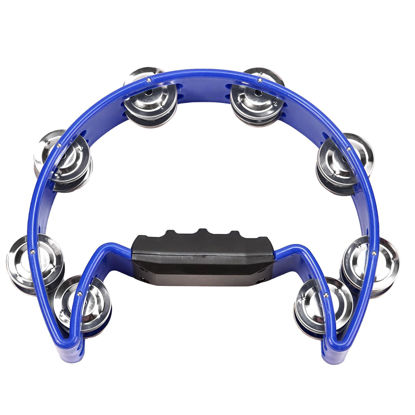 Picture of Soulmate Tambourine Metal Jingles Hand Held Percussion Half-Moon Single Row Tambourine for Kids Adult Musical Instrument Gift for KTV, Party, Blue for 3+ years old