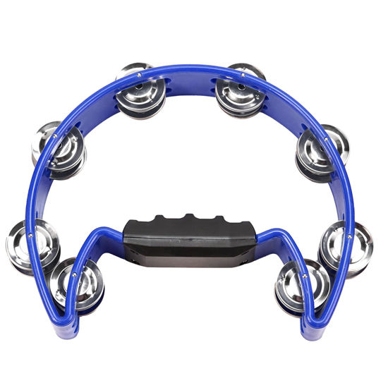 Picture of Soulmate Tambourine Metal Jingles Hand Held Percussion Half-Moon Single Row Tambourine for Kids Adult Musical Instrument Gift for KTV, Party, Blue for 3+ years old