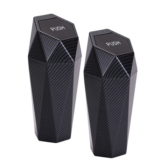 Picture of Ginsco Car Trash Can with Lid, 2 Pack Mini Car Garbage Can, Essential Car Accessories for Interior, Leakproof Car Trash Bin Small Trash Cup for Car, Home, Bedroom Office (Carbon Fibre)