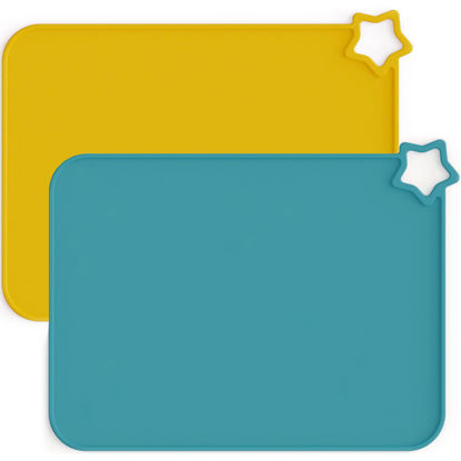 Picture of Moonkie Silicone Placemats for Baby & Kid, Stain Resistant Non-Slip Toddler Food Mats Eating Table Mat with 2 Packs(Teal/Mustard)