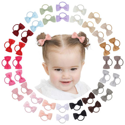 Picture of 40PCS 2 Inches Baby Girls Hair Bows Ties Mini Boutique Elastic Hair Rubber Ribbon Hair Band Accessories for Kids Toddlers Infants (1-40 PCS - Dark color set)