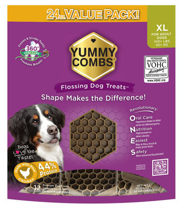 Picture of Yummy Combs - Dog Dental Treats | Removes Tartar - Vet VOHC Approved | A Yummy Treat for Teeth Cleaning - Chicken Protein | for Extra Large Dogs (24oz, 12 Count)