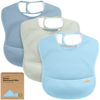 Picture of 3-Pack Waterproof Baby Bibs for Eating - Lightweight Baby Bib with Food Catcher, Mess Proof Toddler Bibs, Waterproof Bibs for Baby Boys, Baby Girls, Feeding Bibs, Drool Bibs, Baby Food Bibs (Ocean)