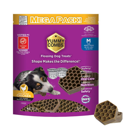 Picture of Yummy Combs Dog Dental Treats | Vet VOHC Approved - A Yummy Treat for Teeth Cleaning | Chicken Protein Treat for Medium Dogs (36 oz)
