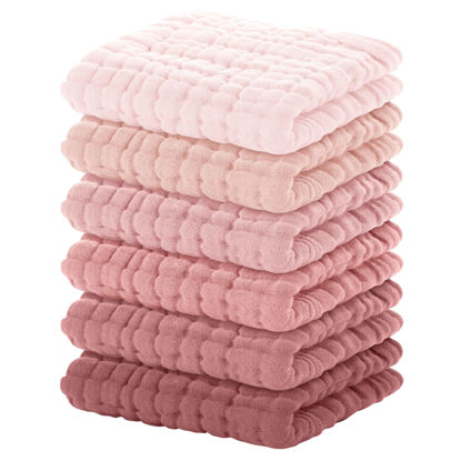Picture of Yoofoss Muslin Baby Washcloths 100% Cotton Face Towels 6 Pack Wash Cloths for Baby 12x12in Soft and Absorbent Baby Wipes (Gradient Pink)