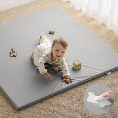 Picture of Blissful Diary Vegan Leather Baby Play Mat, 50x50 Thicken Foam Cushioned & Waterproof Playpen Mat for Infants and Toddlers, Stylish and Just Wipe-Clean Playmat for Baby Play on Floor, Light Gray