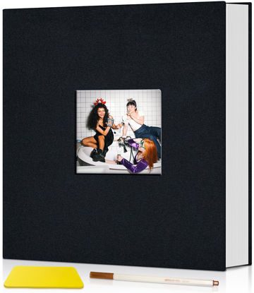Picture of Popotop Photo Album Self Adhesive with Picture Display Window,40 Pages DIY Scrapbook Album for 4x6 8x10 Picture,Linen Cover Memory Book for Baby Wedding, with Scraper and Metallic Pen