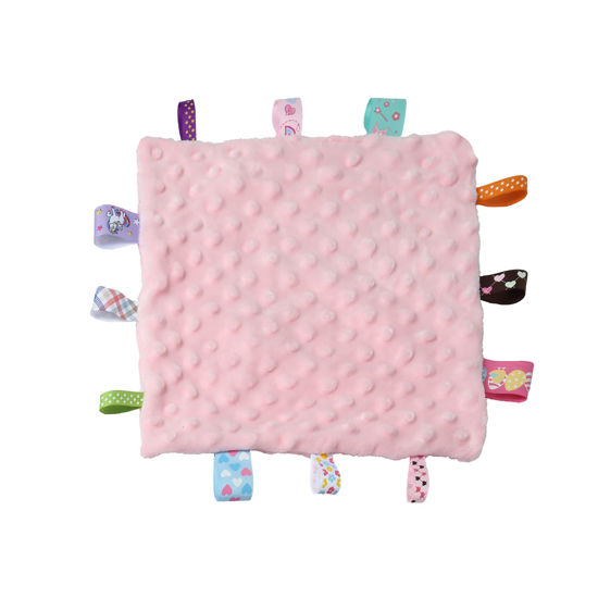 Picture of CREVENT Tag Security Blankets for Babies, Soft Small Loveys for Girls, Baby Comforter Sensory Blanket, Great Gifts for Birthday Baby Shower 10"X10" (Pink, Crib)