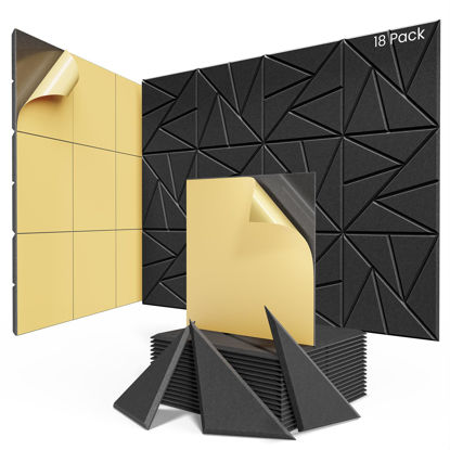 Picture of 18 pack Acoustic Panels With Self-Adhesive, 12"X 12"X 0.4"Sound Proof Foam Panels, Sound Panels High Density, Soundproof Wall Panels for Home Studio Office-Black