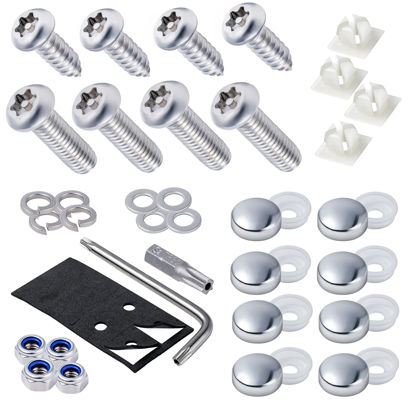 Picture of Hoewina Anti Theft License Plate Screws Kit, 8 Sets Stainless License Plate Screws, Anti-Rattle & Rust-Proof Bolts for Securing License Plates Frames or Covers on Cars, Trucks, SUVs (Silver)