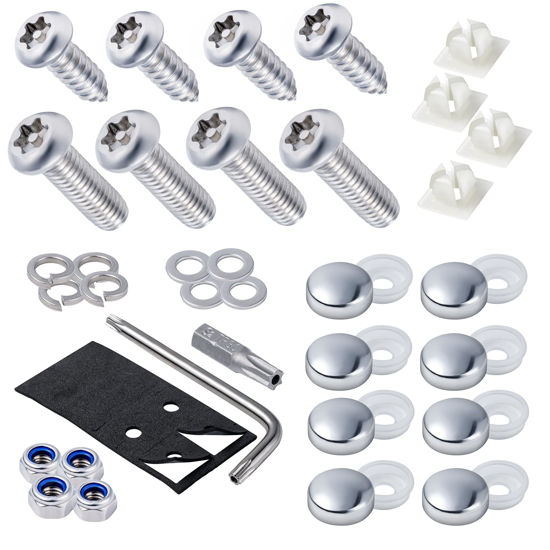 Picture of Hoewina Anti Theft License Plate Screws Kit, 8 Sets Stainless License Plate Screws, Anti-Rattle & Rust-Proof Bolts for Securing License Plates Frames or Covers on Cars, Trucks, SUVs (Silver)