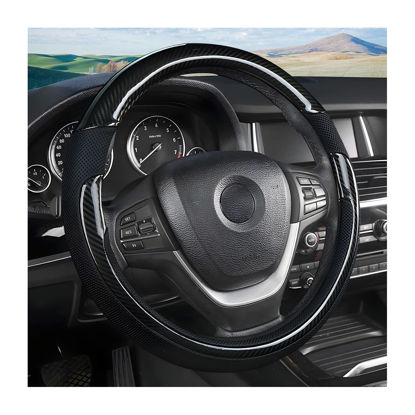 Picture of Universal Car Steering Wheel Cover Microfiber Leather 15 Inch Steering Wheel Cover Anti-Slip Breathable Odorless Car Steering Wheel Protector, Car Accessories for Most Car, SUV (Bright Black)