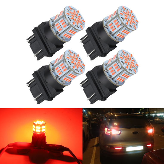 Picture of iFunyLED 4PCS 3157 LED Bulb Brake Tail Light 12V-24V Super Bright 3156 3056 3057 3047 LED Replacement Light Kit Set for Car Tail Brake Turn Signal Lights - Brilliant Red