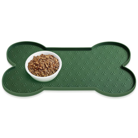 Picture of PWTAA Dog Food Mat Anti-Slip Silicone Dog Bowl Mat Thicker Pet Placemat Waterproof Cat Feeder Pad with Raised Edge Puppy Kitten Feeding Mats Suitable Small Medium-Sized Dogs Cats Eating Tray