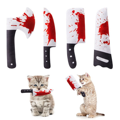 Picture of Potaroma 4Pcs Cat Toys Catnip Crinkly Sound Toy, Horror Knife-Shaped Kitten Bite Kicker Toys, Indoor Exercise 7.5 Inches for All Breeds