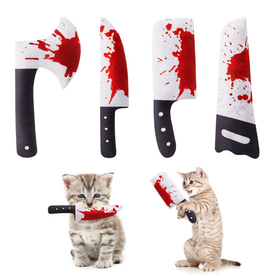 Picture of Potaroma 4Pcs Cat Toys Catnip Crinkly Sound Toy, Horror Knife-Shaped Kitten Bite Kicker Toys, Indoor Exercise 7.5 Inches for All Breeds