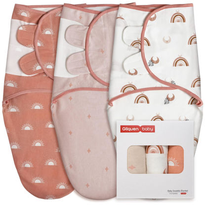 Picture of GLLQUEN BABY 3-Pack Baby Swaddle Sleep Sacks for Newborn - Baby Swaddles 3-6 Months, Baby Swaddle Sack, Rainbow & Sun, Baby Swaddle Blanket Wrap(Medium/Large)